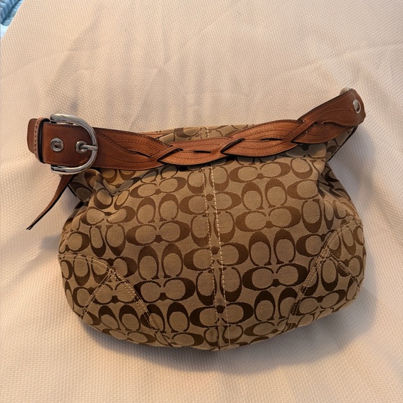 Coach Handbags - Coach Signature Canvas Shoulder Bag in Brown and Tan with Braided Leather Strap